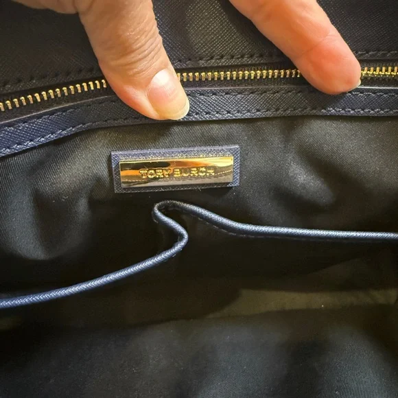 Tory Burch Navy Blue Leather Tote Bag - Purse - Picture 12 of 15